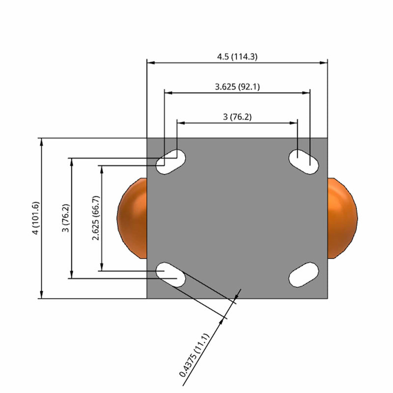 6"x2" Maintenance-Free Rigid Caster with MAX-Efficiency Orange Wheel
