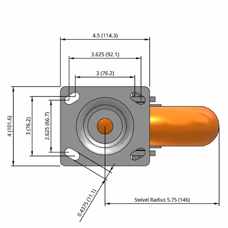 8"x2" Maintenance-Free Swivel Caster with MAX-Efficiency Orange Wheel