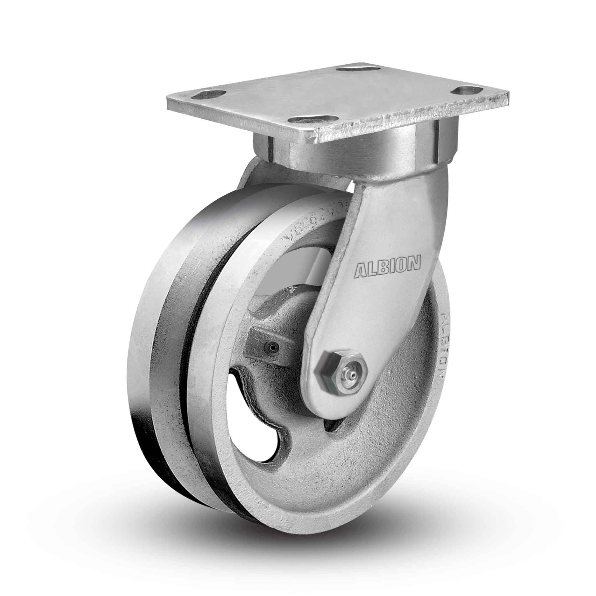 110VG05201S 5"x2" Kingpinless Swivel Caster with VGroove Cast Iron Wheel