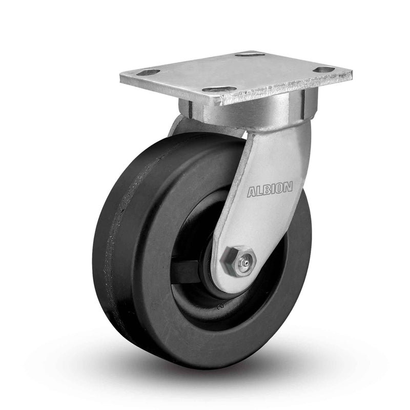 Main view of an Albion Casters 8" x 2" wide wheel Swivel caster with 4" x 4-1/2" top plate, without a brake, TM - Phenolic wheel and 1400 lb. capacity part