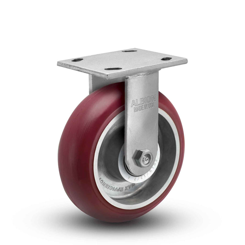 Main view of an Albion Casters 6" x 2" wide wheel Rigid caster with 4" x 4-1/2" top plate, without a brake, AX - Round Polyurethane (Aluminum Core) wheel and 1250 lb. capacity part
