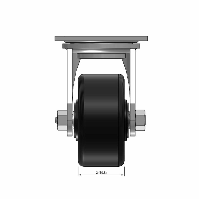 Top dimensioned CAD view of a Pemco Casters 4" x 2" wide wheel Swivel caster with 4" x 4-1/2" top plate, without a brake, Phenolic wheel and 800 lb. capacity part