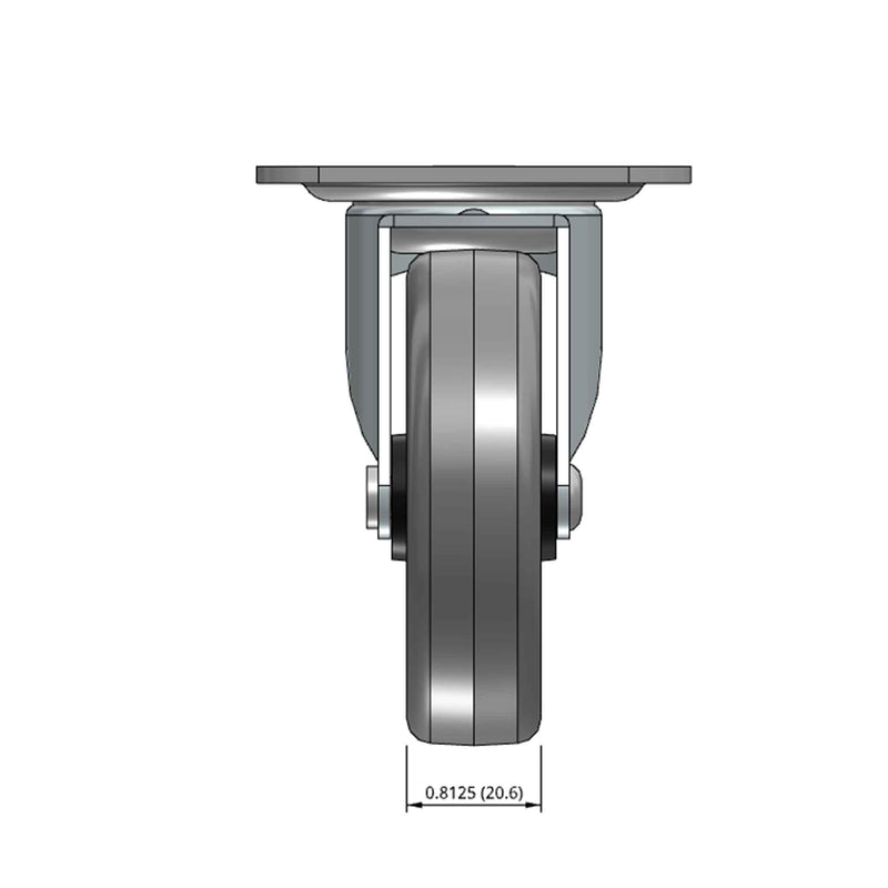 Top dimensioned CAD view of a Shepherd Casters 3" x 0.8125" wide wheel Swivel caster with 2-5/8" x 3-3/4" top plate, without a brake, Thermoplastic Rubber wheel and 110 lb. capacity part