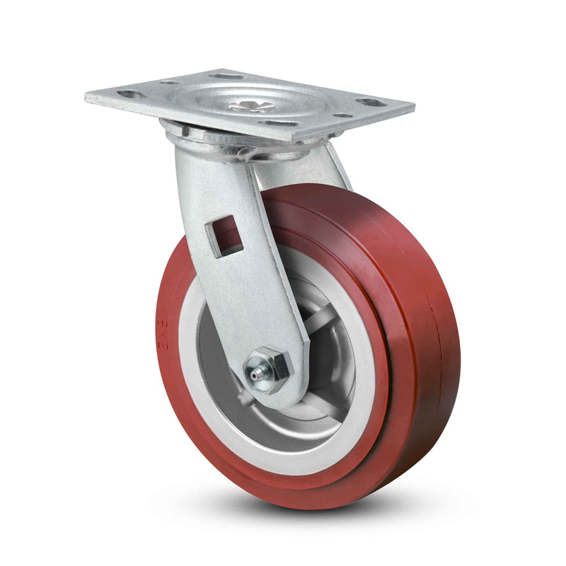 Main view of a Pemco Casters 5" x 2" wide wheel Swivel caster with 4" x 4-1/2" top plate, without a brake, Thermo-Urethane wheel and 600 lb. capacity part
