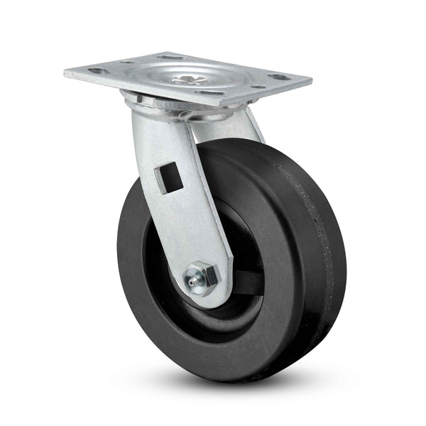 Main view of a Pemco Casters 6" x 2" wide wheel Swivel caster with 4" x 4-1/2" top plate, without a brake, Phenolic wheel and 1200 lb. capacity part# ES6X2PHN