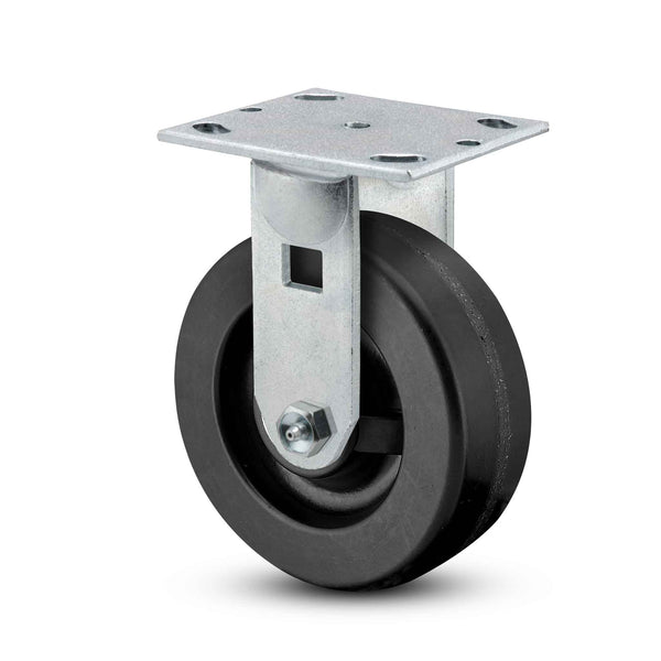 Main view of a Pemco Casters 6" x 2" wide wheel Rigid caster with 4" x 4-1/2" top plate, without a brake, Phenolic wheel and 1200 lb. capacity part# ER6X2PHN