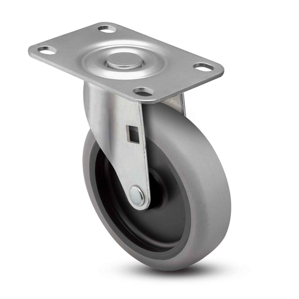 Main view of a Shepherd Casters 5" x 0.94" wide wheel Swivel caster with 2-5/8" x 3-3/4" top plate, without a brake, Thermoplastic Rubber wheel and 130 lb. capacity part# PRE50120ZN-TPR