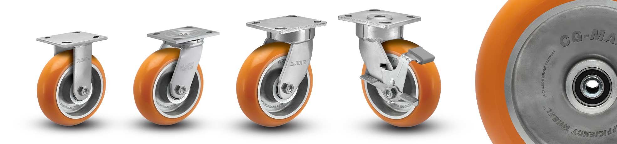 Orange Polyurethane on Aluminum Wheel Casters