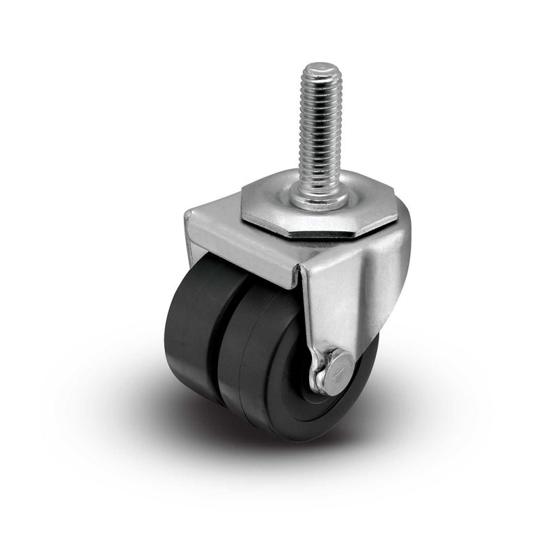 2" Low-Profile Polyolefin Dual Wheel Caster with 1/2"x1.5" Thread
