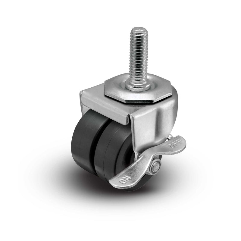 2" Low-Profile Polyolefin Dual Wheel Locking Caster with 1/2"x1.5" Thread