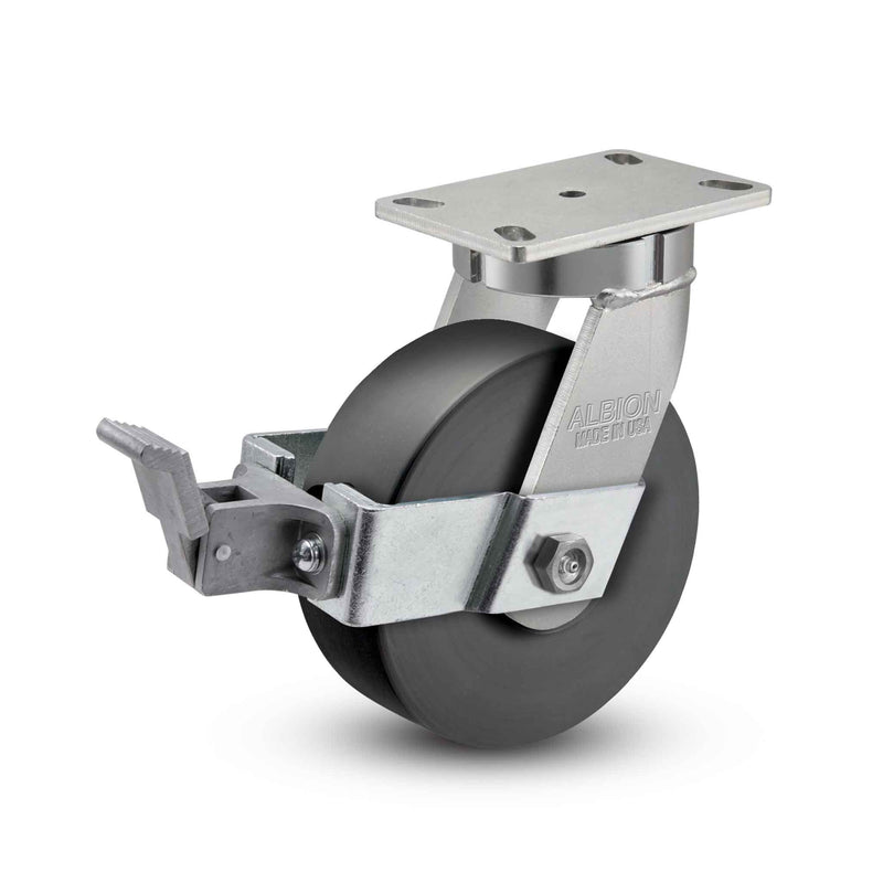 Kingpinless USA-rig 6"x3" Trionix Nylon Caster with Face Brake and 6.25"x4.5" Plate