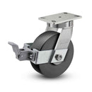 Kingpinless USA-rig 10"x3" Trionix Nylon Caster with Face Brake and 6.25"x4.5" Plate