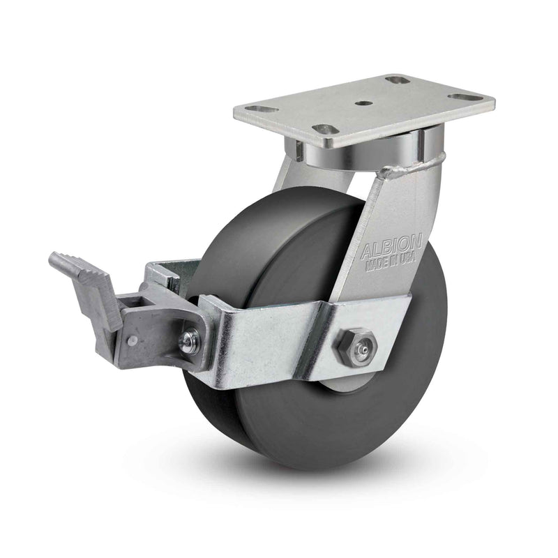 Kingpinless USA-rig 8"x3" Trionix Nylon Caster with Face Brake and 6.25"x4.5" Plate