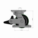 Kingpinless 6"x3" Green Poly-on-Iron Caster with Toe Guard, Top Lock, and 6.25"x4.5" Plate