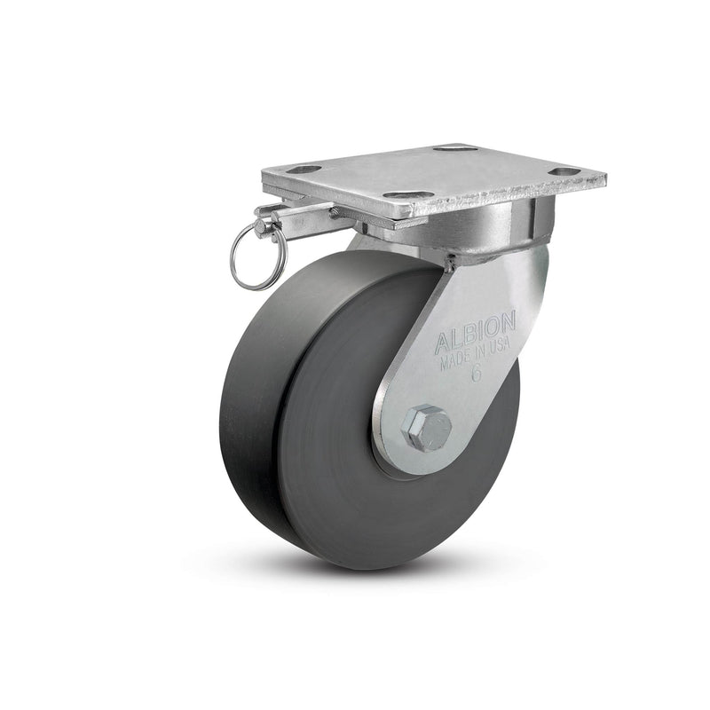 6"x2" Ergonomic Caster – USA Kingpinless Rig, Trionix Steel Replacement Wheel, Swivel Lock