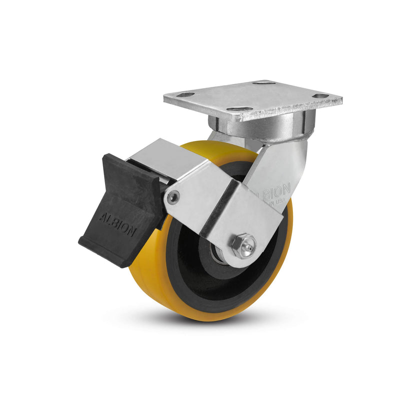 6"x2" Ergonomic Caster – USA Kingpinless Rig, Heavy-Duty Polyurethane Wheel, Face Brake