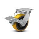 6"x2" Ergonomic Caster – USA Kingpinless Rig, Heavy-Duty Polyurethane Wheel, Metal Face Brake, Swivel Lock