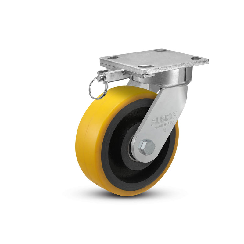 6"x2" Ergonomic Caster – USA Kingpinless Rig, Heavy-Duty Polyurethane Wheel, Swivel Lock