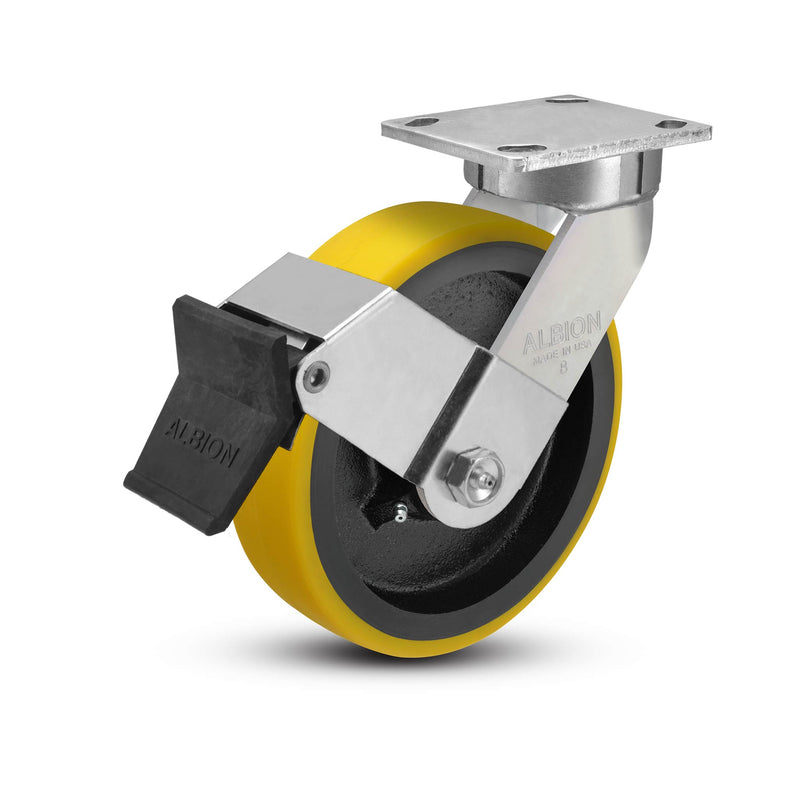 8"x2" Ergonomic Caster – USA Kingpinless Rig, Heavy-Duty Polyurethane Wheel, Face Brake