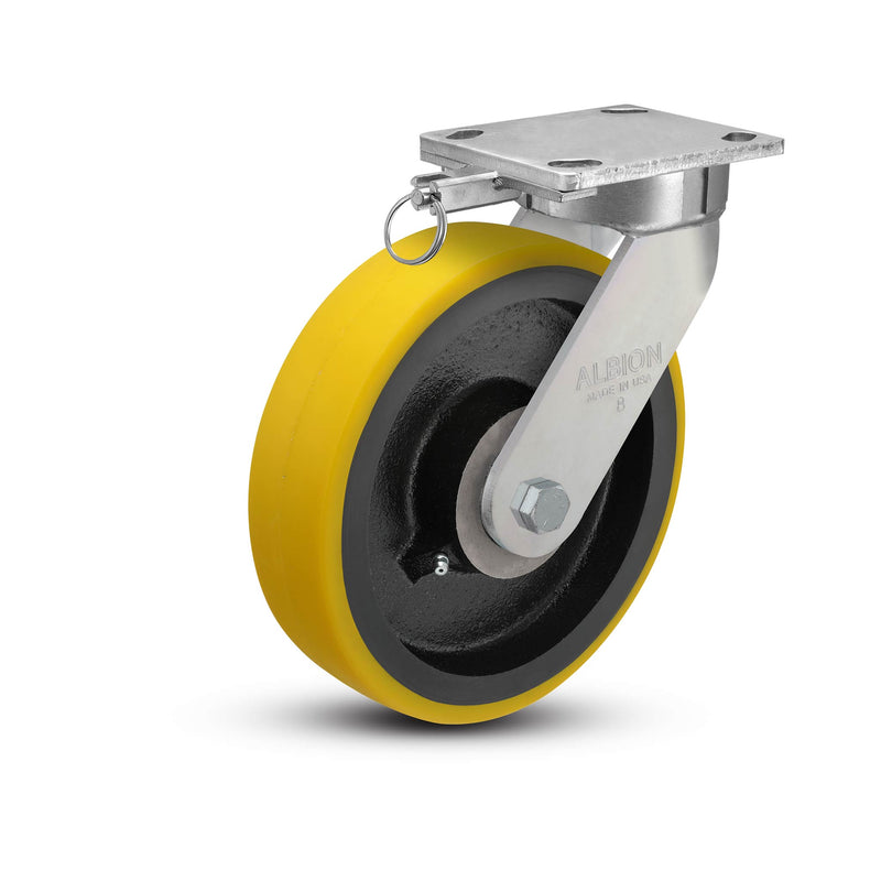 8"x2" Ergonomic Caster – USA Kingpinless Rig, Heavy-Duty Polyurethane Wheel, Swivel Lock