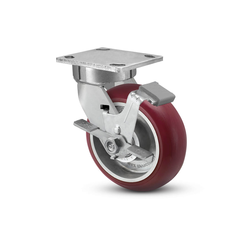 6"x2" Ergonomic Caster – USA Kingpinless Rig, MAX-Efficiency Maroon Poly Wheel, Side Brake