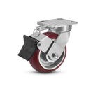 6"x2" Ergonomic Caster – USA Kingpinless Rig, MAX-Efficiency Maroon Poly Wheel, Face Brake, Swivel Lock
