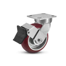 6"x2" Ergonomic Caster – USA Kingpinless Rig, MAX-Efficiency Maroon Poly Wheel, Face Brake