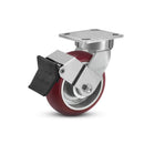 4"x2" Ergonomic Caster – USA Kingpinless Rig, MAX-Efficiency Maroon Poly Wheel, Face Brake