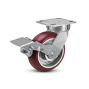 6"x2" Ergonomic Caster – USA Kingpinless Rig, MAX-Efficiency Maroon Poly Wheel, Metal Face Brake