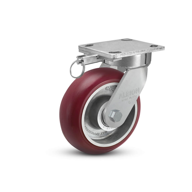 4"x2" Ergonomic Caster – USA Kingpinless Rig, MAX-Efficiency Maroon Poly Wheel, Swivel Lock