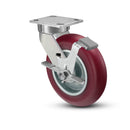 8"x2" Ergonomic Caster 9.5 OAH – USA Kingpinless Rig, MAX-Efficiency Maroon Poly Wheel, Side Brake