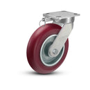 8"x2" Ergonomic Caster – USA Kingpinless Rig, MAX-Efficiency Maroon Poly Wheel, Swivel Lock