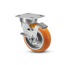 6"x2" Ergonomic Caster – USA Kingpinless Rig, MAX-Efficiency Orange Poly Wheel, Side Brake