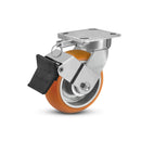 6"x2" Ergonomic Caster – USA Kingpinless Rig, MAX-Efficiency Orange Poly Wheel, Face Brake, Swivel Lock