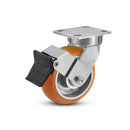 4"x2" Ergonomic Caster – USA Kingpinless Rig, MAX-Efficiency Orange Poly Wheel, Face Brake