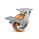 6"x2" Ergonomic Caster – USA Kingpinless Rig, MAX-Efficiency Orange Poly Wheel, Metal Face Brake
