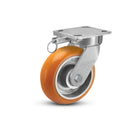 6"x2" Ergonomic Caster – USA Kingpinless Rig, MAX-Efficiency Orange Poly Wheel, Swivel Lock