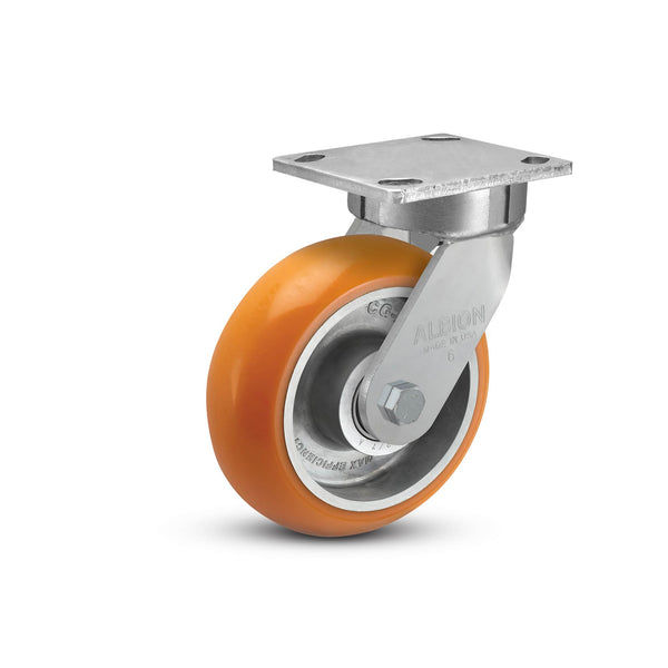 6"x2" Ergonomic Caster – USA Kingpinless Rig, MAX-Efficiency Orange Poly Wheel