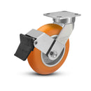 8"x2" Ergonomic Caster 9.5 OAH – USA Kingpinless Rig, MAX-Efficiency Orange Poly Wheel, Face Brake