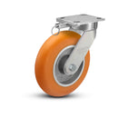 8"x2" Ergonomic Caster 9.5 OAH – USA Kingpinless Rig, MAX-Efficiency Orange Poly Wheel, Swivel Lock