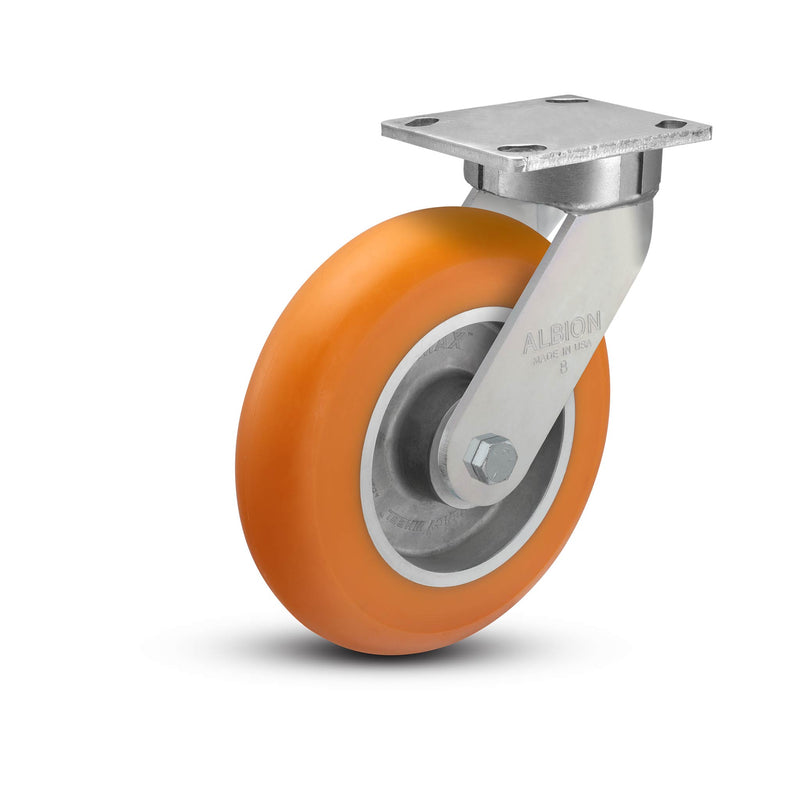 8"x2" Ergonomic Caster 9.5 OAH – USA Kingpinless Rig, MAX-Efficiency Orange Poly Wheel