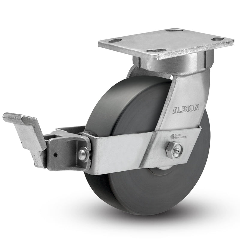 Kingpinless 8"x2" Trionix Nylon Caster with Face Brake and 4"x4.5" Plate