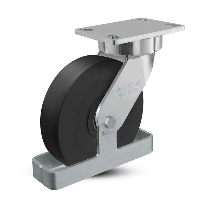 8"x2" USA Ergonomic Swivel Caster with HD Nylon Wheel, Toe Guard, and 6.25"x4.5" Plate