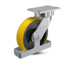 8"x2" USA Ergonomic Swivel Caster (9.5" OAH) with HD Poly-on-Iron Wheel, Toe Guard, and 6.25"x4.5" Plate