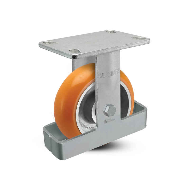 6"x2" USA Ergonomic Rigid Caster with MAX-Efficiency Orange Wheel, Toe Guard, and 6.25"x4.5" Plate