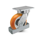 6"x2" USA Ergonomic Swivel Caster with MAX-Efficiency Orange Wheel, Toe Guard, and 6.25"x4.5" Plate