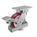 6"x2" USA Ergonomic Brake Caster with MAX-Efficiency Wheel, Toe Guard, and 6.25"x4.5" Plate