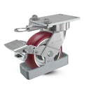 6"x2" USA Ergonomic Brake Caster with MAX-Efficiency Wheel, Toe Guard, Swivel Lock, and 6.25"x4.5" Plate