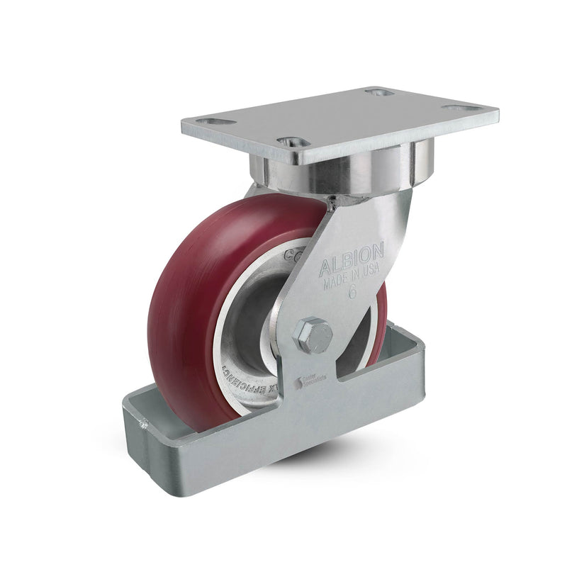 6"x2" USA Ergonomic Swivel Caster with MAX-Efficiency Wheel, Toe Guard, and 6.25"x4.5" Plate