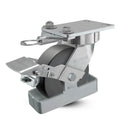 6"x2" USA Ergonomic Brake Caster with HD Nylon Wheel, Toe Guard, Swivel Lock, and 6.25"x4.5" Plate